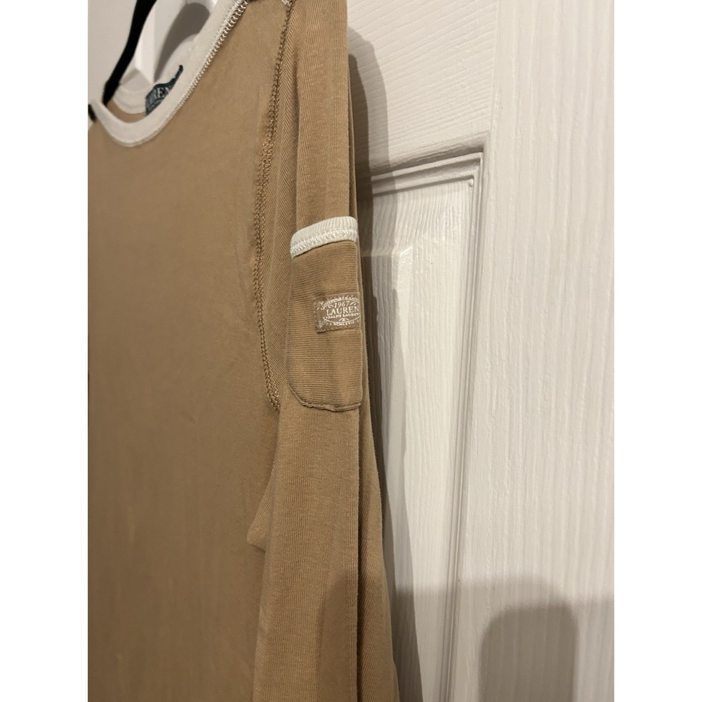 Ralph Lauren Womens XL 3/4 Sleeve Boat Neck Tee Shirt‎ Pocket Sleeve Beige Brown - Picture 3 of 9